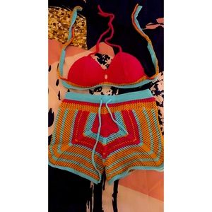 Crochet swim suit coverup pink / multicolored M Medium